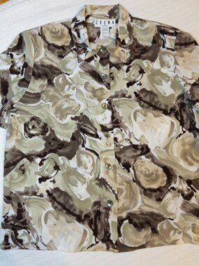 Vintage Erena Petite Abstract Watercolor Floral Short Sleeve Blouse Size 4